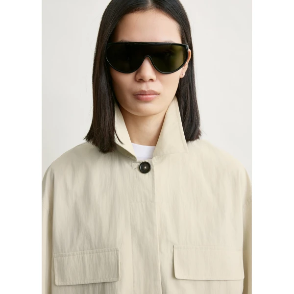 Totême Collared drawstring jacket in Oyster - Jackets - Scandinavian Minimalist Luxury at Coveti