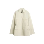 Totême Collared drawstring jacket in Oyster - Jackets - Scandinavian Minimalist Luxury at Coveti