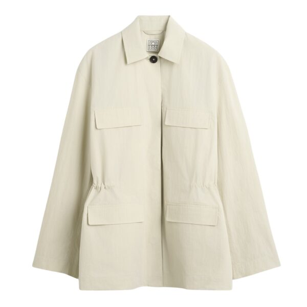 Totême Collared drawstring jacket in Oyster - Jackets - Scandinavian Minimalist Luxury at Coveti