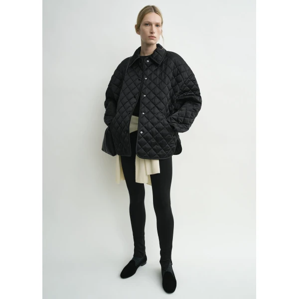 Totême Collared quilted jacket in Black - Jackets - Scandinavian Minimalist Luxury at Coveti