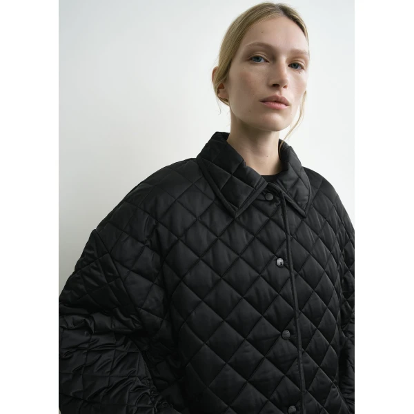 Totême Collared quilted jacket in Black - Jackets - Scandinavian Minimalist Luxury at Coveti