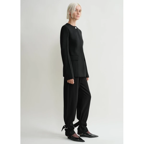 Totême Collarless cinched jacket in Black - Jackets - Scandinavian Minimalist Luxury at Coveti