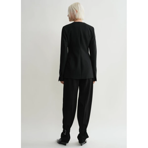 Totême Collarless cinched jacket in Black - Jackets - Scandinavian Minimalist Luxury at Coveti