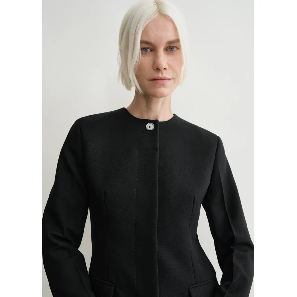Totême Collarless cinched jacket in Black - Jackets - Scandinavian Minimalist Luxury at Coveti