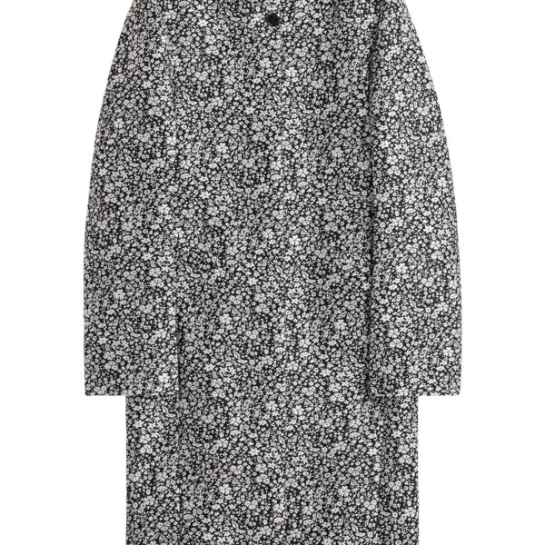 Totême Collarless floral coat in White / Black - Coats - Scandinavian Minimalist Luxury at Coveti