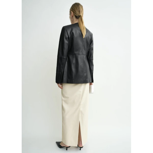 Totême Collarless leather jacket in Black - Jackets - Scandinavian Minimalist Luxury at Coveti