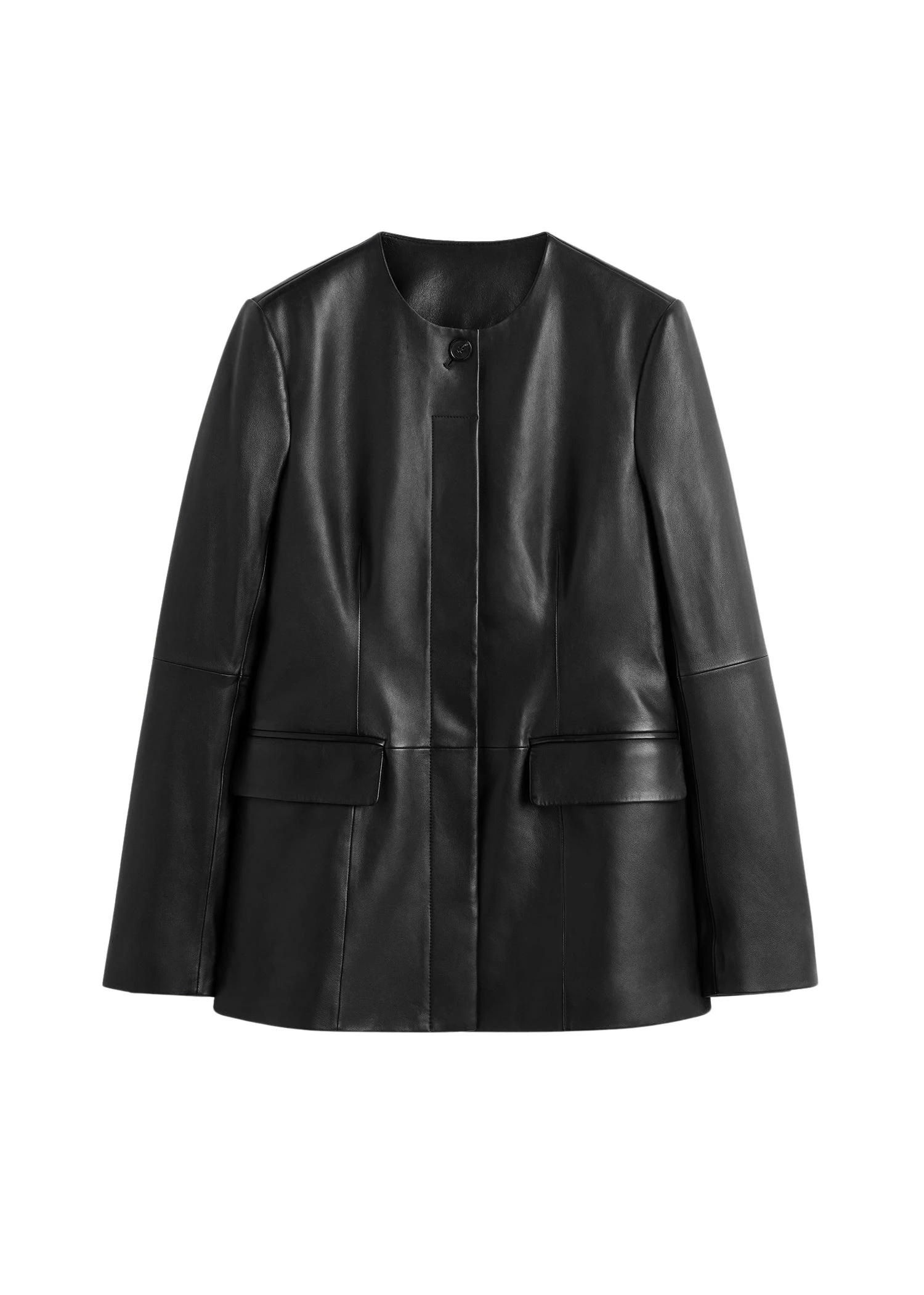 Toteme-Collarless-leather-jacket-in-Black56457_nobg Totême Collarless leather jacket in Black - Jackets - Scandinavian Minimalist Luxury at Coveti