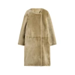 Totême Collarless shearling coat in Rye - Coats - Scandinavian Minimalist Luxury at Coveti