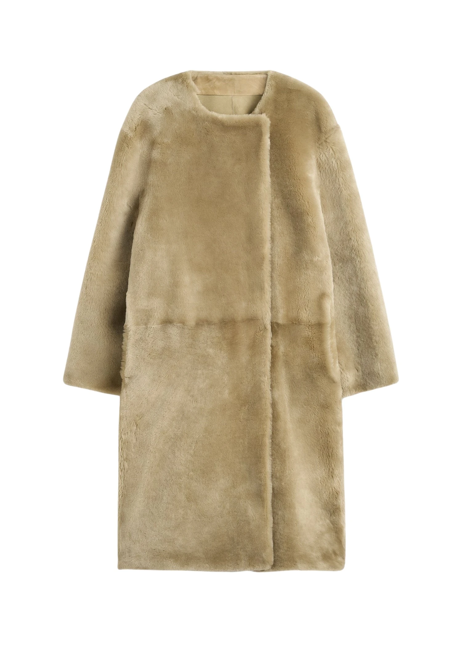 Toteme-Collarless-shearling-coat-in-Rye47213_nobg Totême Collarless shearling coat in Rye - Coats - Scandinavian Minimalist Luxury at Coveti