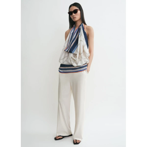 Totême Collector sarong ecru/navy in Ecru-navy - Beachwear - Scandinavian Minimalist Luxury at Coveti