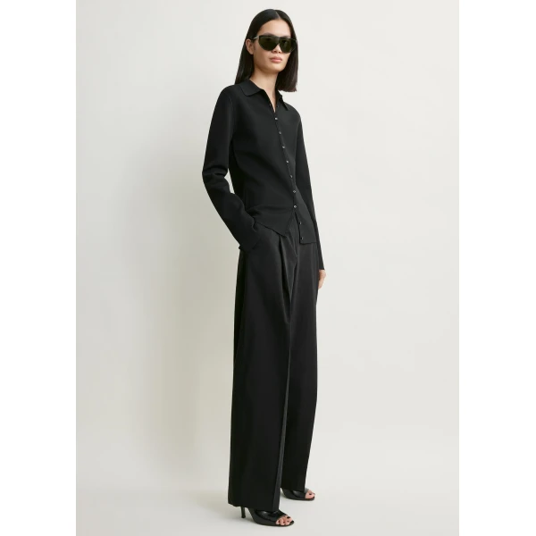Totême Compact knit buttoned top in Black - Knitwear - Scandinavian Minimalist Luxury at Coveti