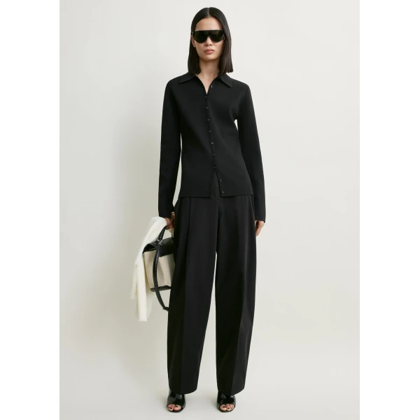 Totême Compact knit buttoned top in Black - Knitwear - Scandinavian Minimalist Luxury at Coveti