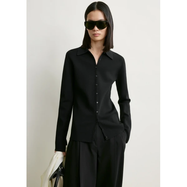 Totême Compact knit buttoned top in Black - Knitwear - Scandinavian Minimalist Luxury at Coveti