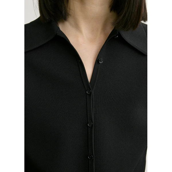 Totême Compact knit buttoned top in Black - Knitwear - Scandinavian Minimalist Luxury at Coveti