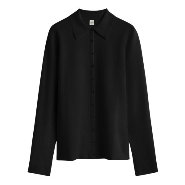 Totême Compact knit buttoned top in Black - Knitwear - Scandinavian Minimalist Luxury at Coveti
