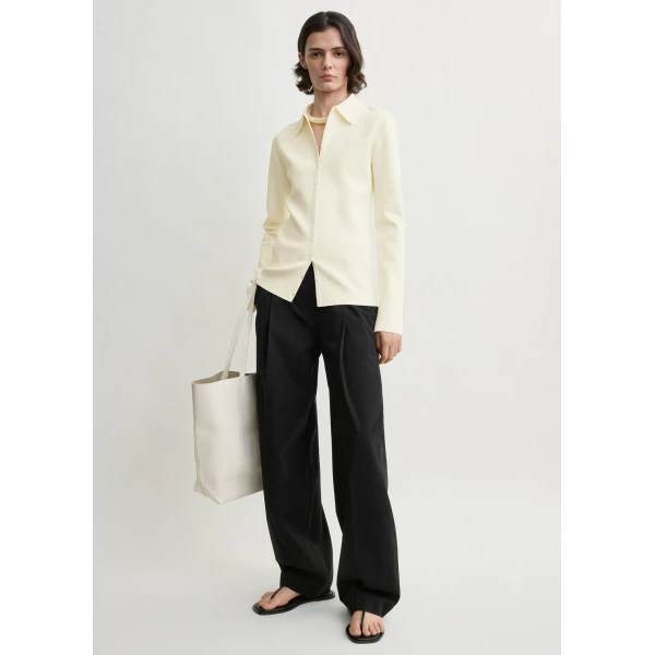 Totême Compact knit buttoned top in White - Knitwear - Scandinavian Minimalist Luxury at Coveti
