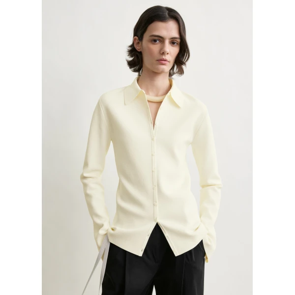 Totême Compact knit buttoned top in White - Knitwear - Scandinavian Minimalist Luxury at Coveti