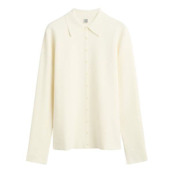 Totême Compact knit buttoned top in White - Knitwear - Scandinavian Minimalist Luxury at Coveti