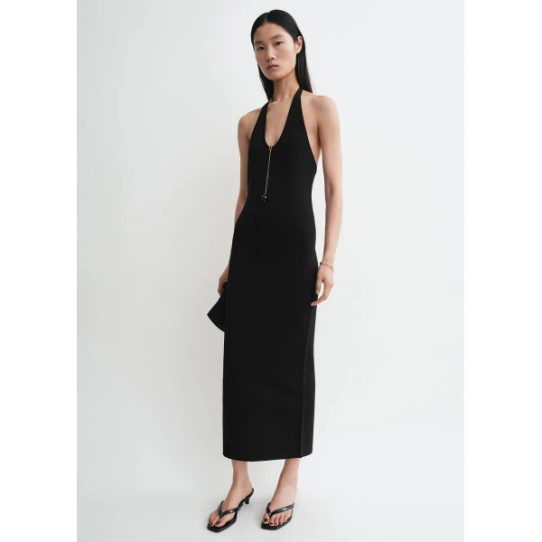 Totême Compact knit halter dress in Black - Dresses - Scandinavian Minimalist Luxury at Coveti