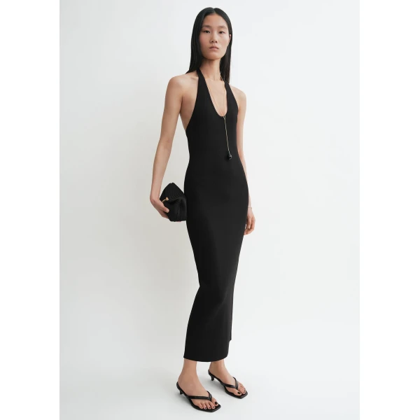 Totême Compact knit halter dress in Black - Dresses - Scandinavian Minimalist Luxury at Coveti