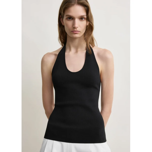 Totême Compact knit halter top in Black - Tops - Scandinavian Minimalist Luxury at Coveti