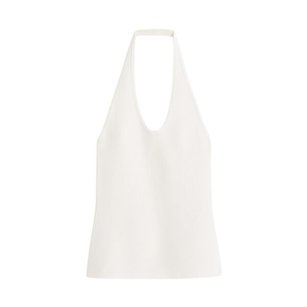 Totême Compact knit halter top in Optic white - Tops - Scandinavian Minimalist Luxury at Coveti