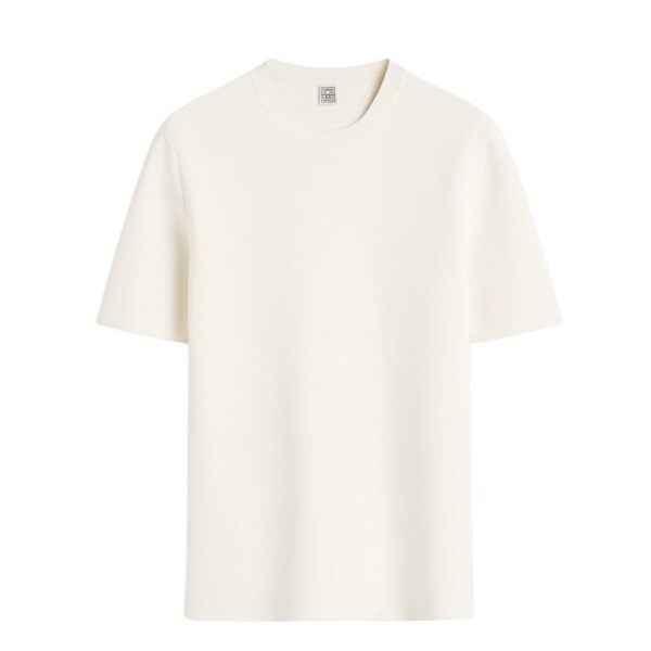 Totême Compact knit tee in Optic white - Knitwear - Scandinavian Minimalist Luxury at Coveti