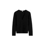 Totême Compact knit v-neck in Black - Knitwear - Scandinavian Minimalist Luxury at Coveti