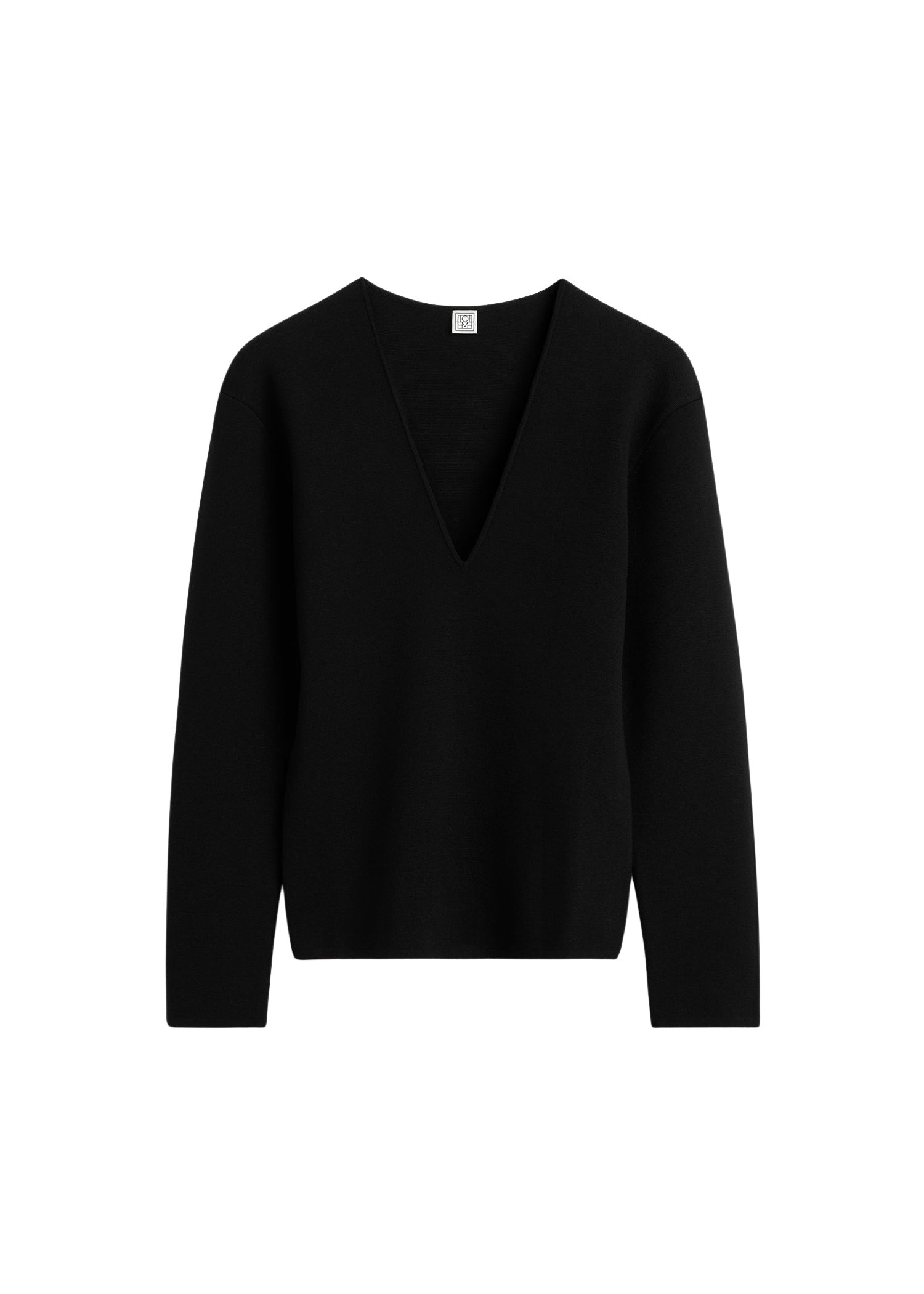 Totême Compact knit v-neck in Black - Knitwear - Scandinavian Minimalist Luxury at Coveti
