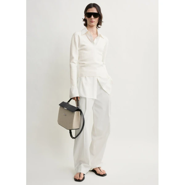 Totême Compact knit v-neck in Off-white - Knitwear - Scandinavian Minimalist Luxury at Coveti