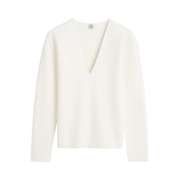 Totême Compact knit v-neck in Off-white - Knitwear - Scandinavian Minimalist Luxury at Coveti