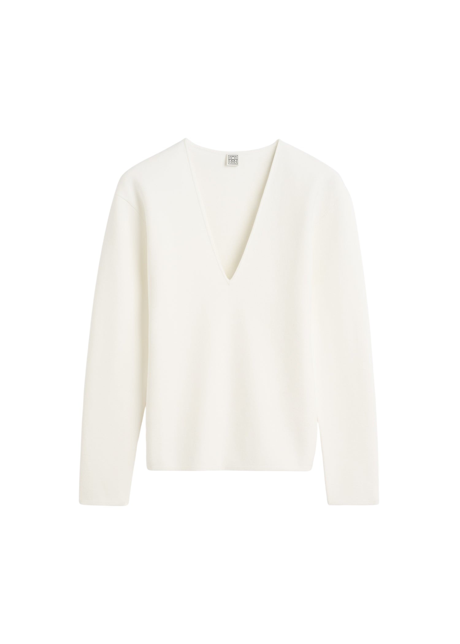Totême Compact knit v-neck in Off-white - Knitwear - Scandinavian Minimalist Luxury at Coveti