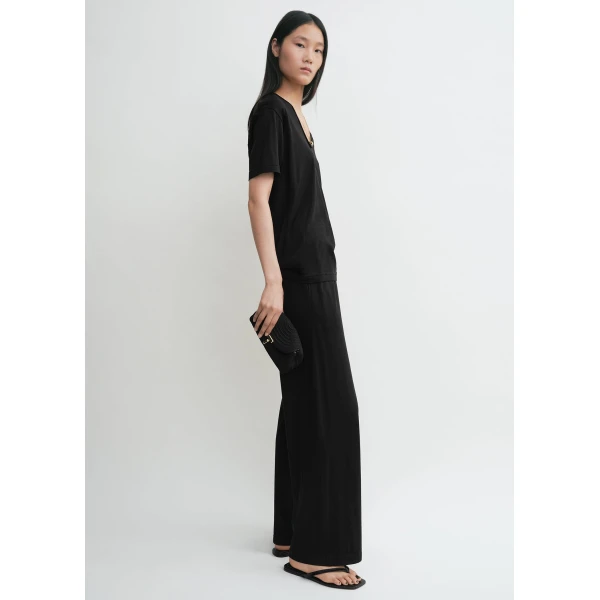 Totême Cotton silk pj bottoms in Black - Pants - Scandinavian Minimalist Luxury at Coveti