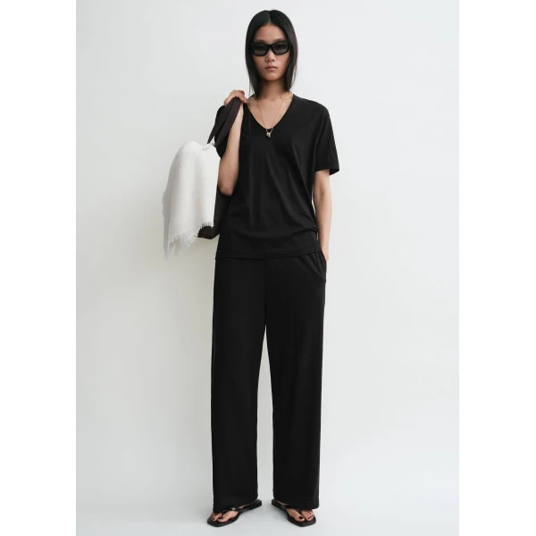 Totême Cotton silk tee in Black - Tops - Scandinavian Minimalist Luxury at Coveti