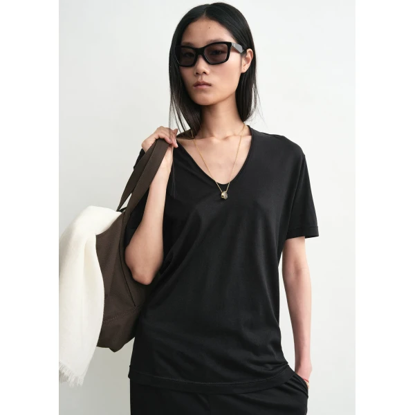 Totême Cotton silk tee in Black - Tops - Scandinavian Minimalist Luxury at Coveti