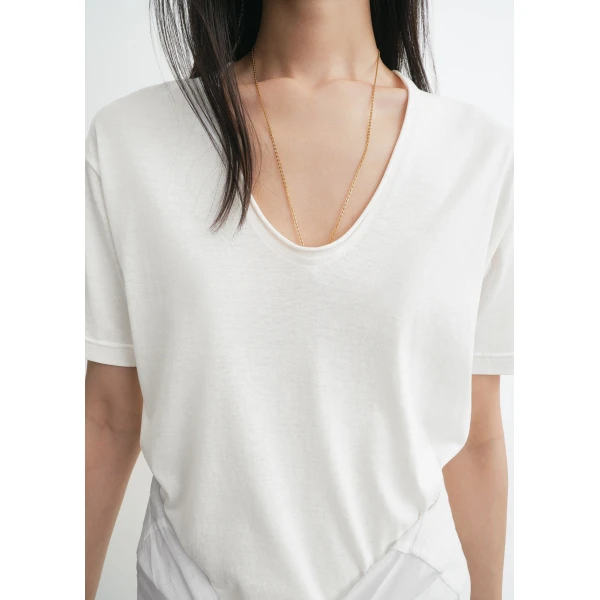 Totême Cotton silk tee in Off-white - Tops - Scandinavian Minimalist Luxury at Coveti