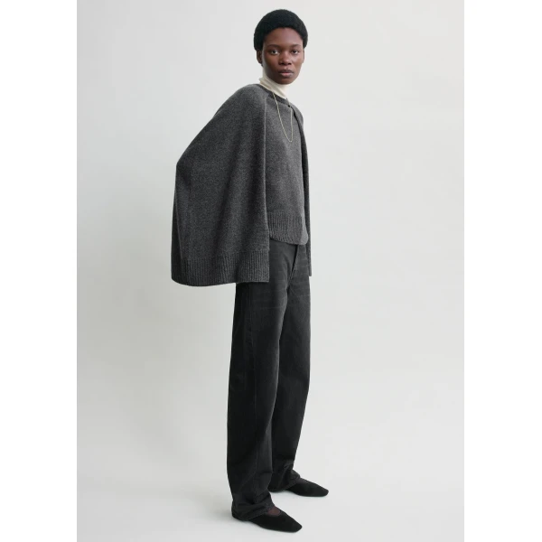 Totême Crew cape knit dark grey in Dark grey melange - Knitwear - Scandinavian Minimalist Luxury at Coveti