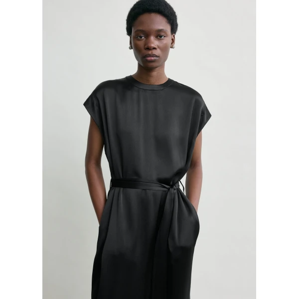 Totême Crew satin dress in Black - Dresses - Scandinavian Minimalist Luxury at Coveti