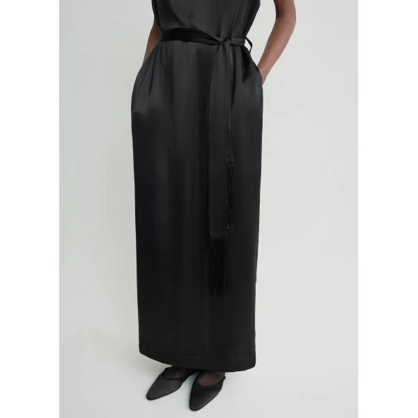 Totême Crew satin dress in Black - Dresses - Scandinavian Minimalist Luxury at Coveti