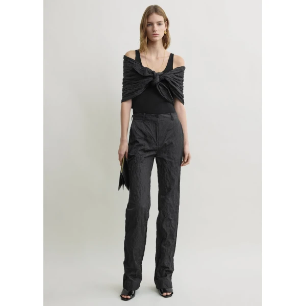 Totême Crinkled cotton trousers in Black - Pants - Scandinavian Minimalist Luxury at Coveti