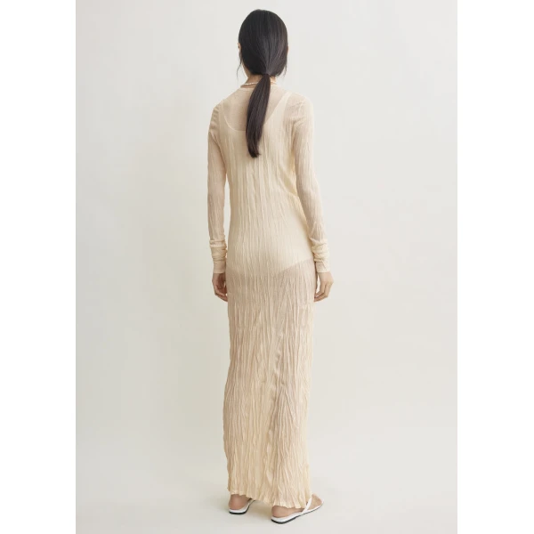 Totême Crinkled knit long-sleeve dress in Pale apricot - Dresses - Scandinavian Minimalist Luxury at Coveti