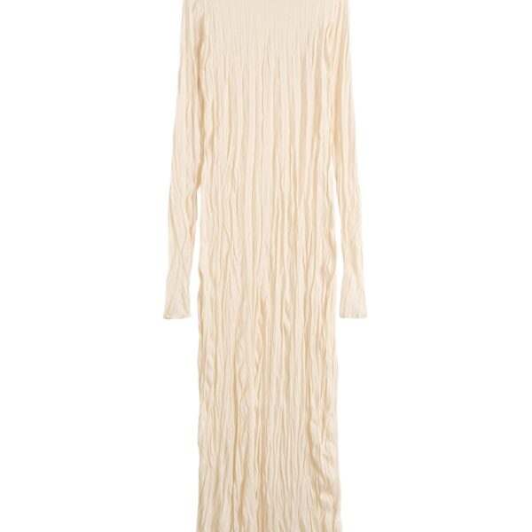 Totême Crinkled knit long-sleeve dress in Pale apricot - Dresses - Scandinavian Minimalist Luxury at Coveti