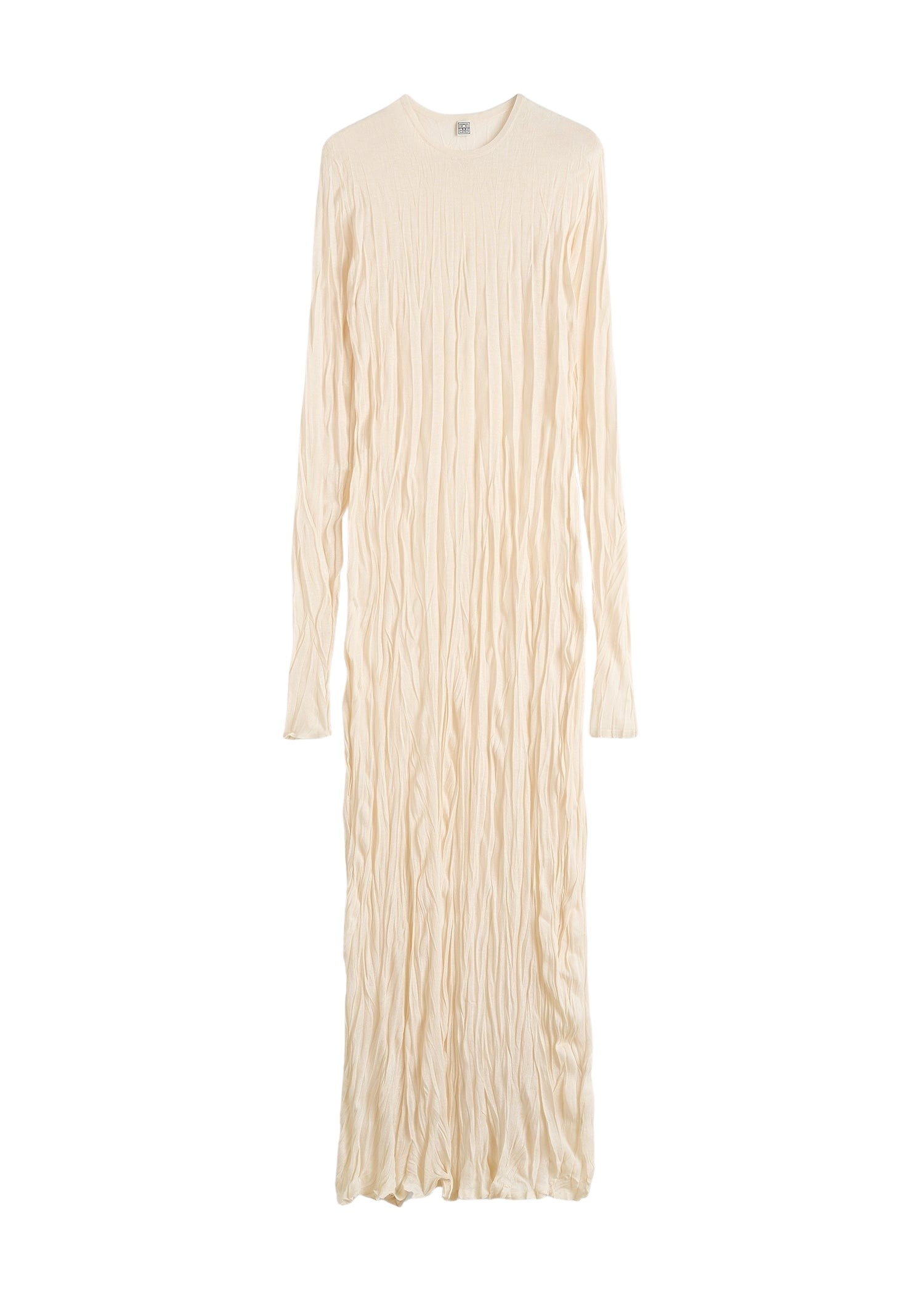 Totême Crinkled knit long-sleeve dress in Pale apricot - Dresses - Scandinavian Minimalist Luxury at Coveti