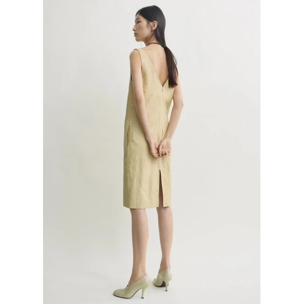 Totême Crinkled leather dress in Champagne - Dresses - Scandinavian Minimalist Luxury at Coveti