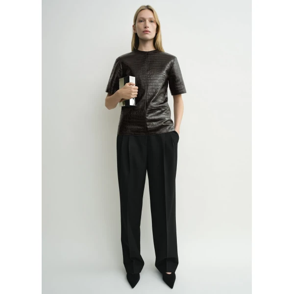 Totême Croco-embossed tee in Dark brown - Tops - Scandinavian Minimalist Luxury at Coveti