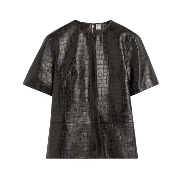 Totême Croco-embossed tee in Dark brown - Tops - Scandinavian Minimalist Luxury at Coveti