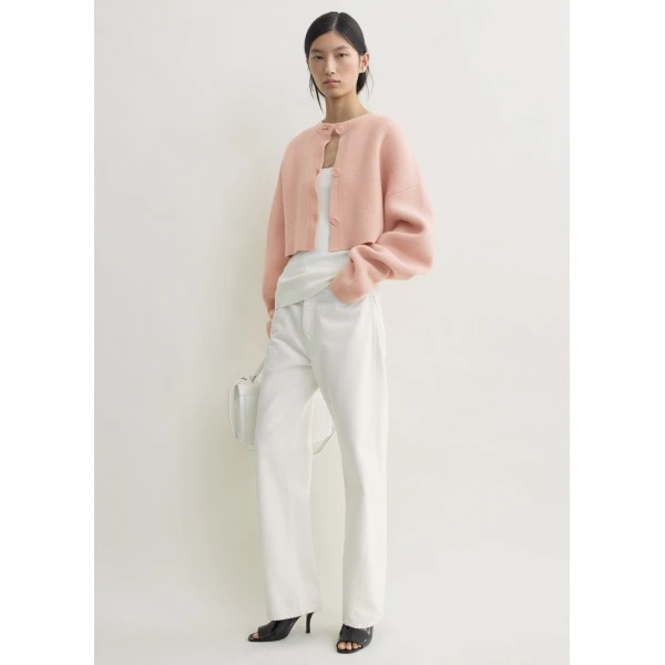 Totême Cropped oversized cardigan in Flamingo - Knitwear - Scandinavian Minimalist Luxury at Coveti