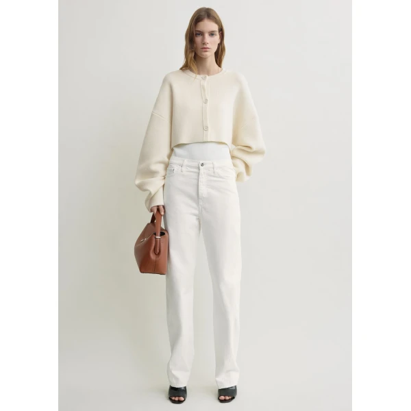 Totême Cropped oversized cardigan in Milk - Knitwear - Scandinavian Minimalist Luxury at Coveti