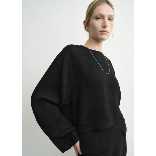 Totême Cropped sablé blouse in Black - Tops - Scandinavian Minimalist Luxury at Coveti