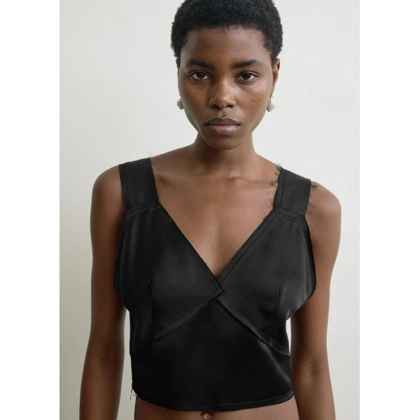 Totême Cropped satin camisole in Black - Tops - Scandinavian Minimalist Luxury at Coveti